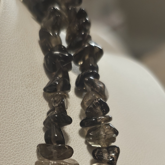 Vintage Handcrafted Smoky Quartz & Black Agate Beaded Long Necklace. - Picture 2 of 6